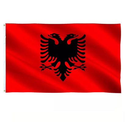CMYK Renkli Özel 3X5 Ft Bayraklar% 100 Polyester Arnavutluk Ülke Bayrağı